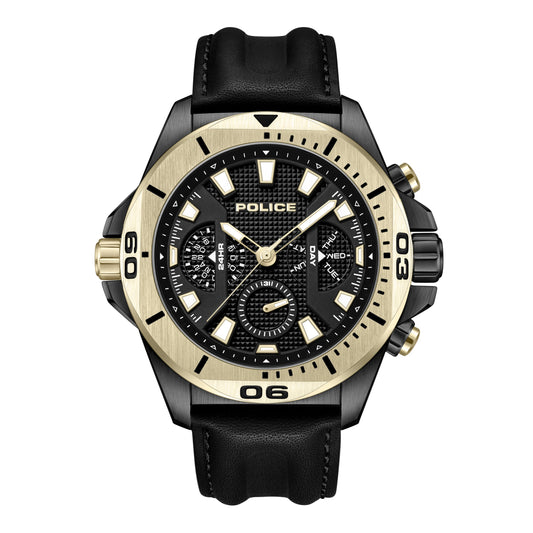 Police Men's Black Chronograph Genuine Leather Strap Watch 46MM | PEWJF0022501