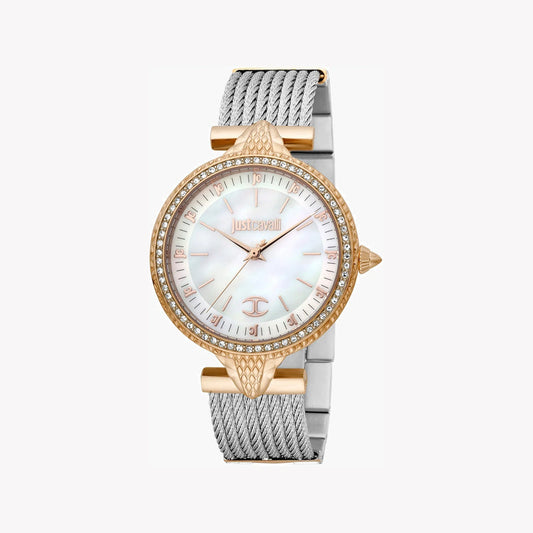UST CAVALLI WOMEN'S SILVER & ROSE GOLD WATCH, WHITE DIAL | JC1L169M0075