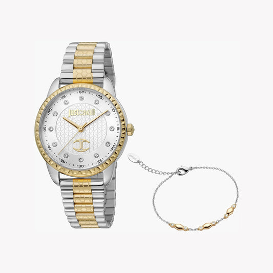 JUST CAVALLI WOMEN'S SILVER & GOLD WATCH, SILVER DIAL | JC1L176M0085