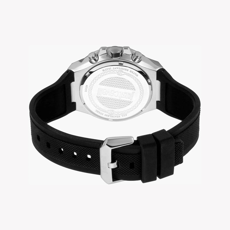 Just Cavalli Men's Silver Watch, Black Silicone Band - JC1G139P0025