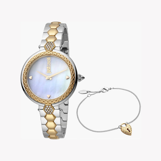 JUST CAVALLI WOMEN'S SILVER & GOLD WATCH, WHITE DIAL | JC1L128M0595