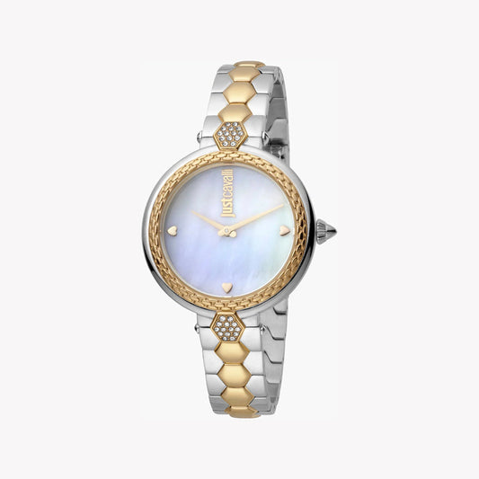 JUST CAVALLI WOMEN'S SILVER & GOLD WATCH, WHITE DIAL | JC1L128M0595