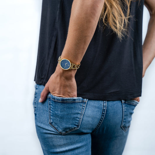 PIERRE CARDIN WOMEN'S GOLD WATCH, BLUE DIAL | CCM.0532