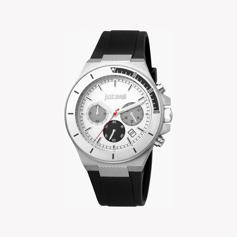 Just Cavalli Men's Silver Dial Watch, Black Silicone - JC1G139P0015
