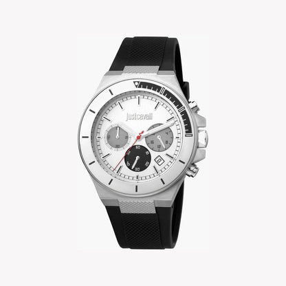 Just Cavalli Men's Silver Dial Watch, Black Silicone - JC1G139P0015
