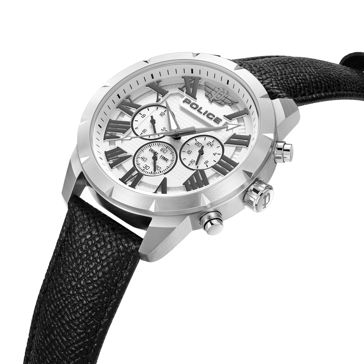 Police Watches Roman Mens Watch with Black Leather Bracelet PEWGF0039301