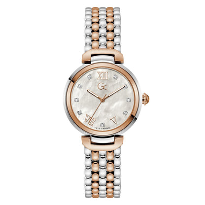 Gc Allure Mid Size Metal Women Watch Silver & Rose Gold Stainless Steel Bracelet Z64001L1