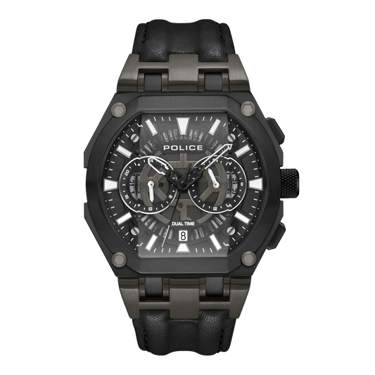 Police Men's 45 MM Black Chronograph Leather Watch | PEWGF0054401