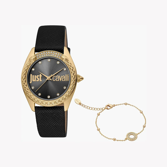 JUST CAVALLI WOMEN'S BLACK WATCH, GOLD CASE | JC1L195L0025