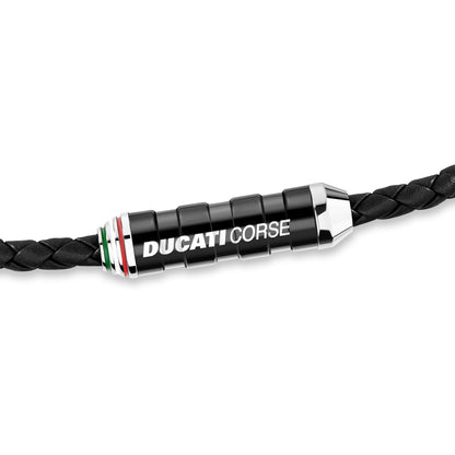 Ducati Corse DTAGB2137207 Black Leather Braided Bracelet