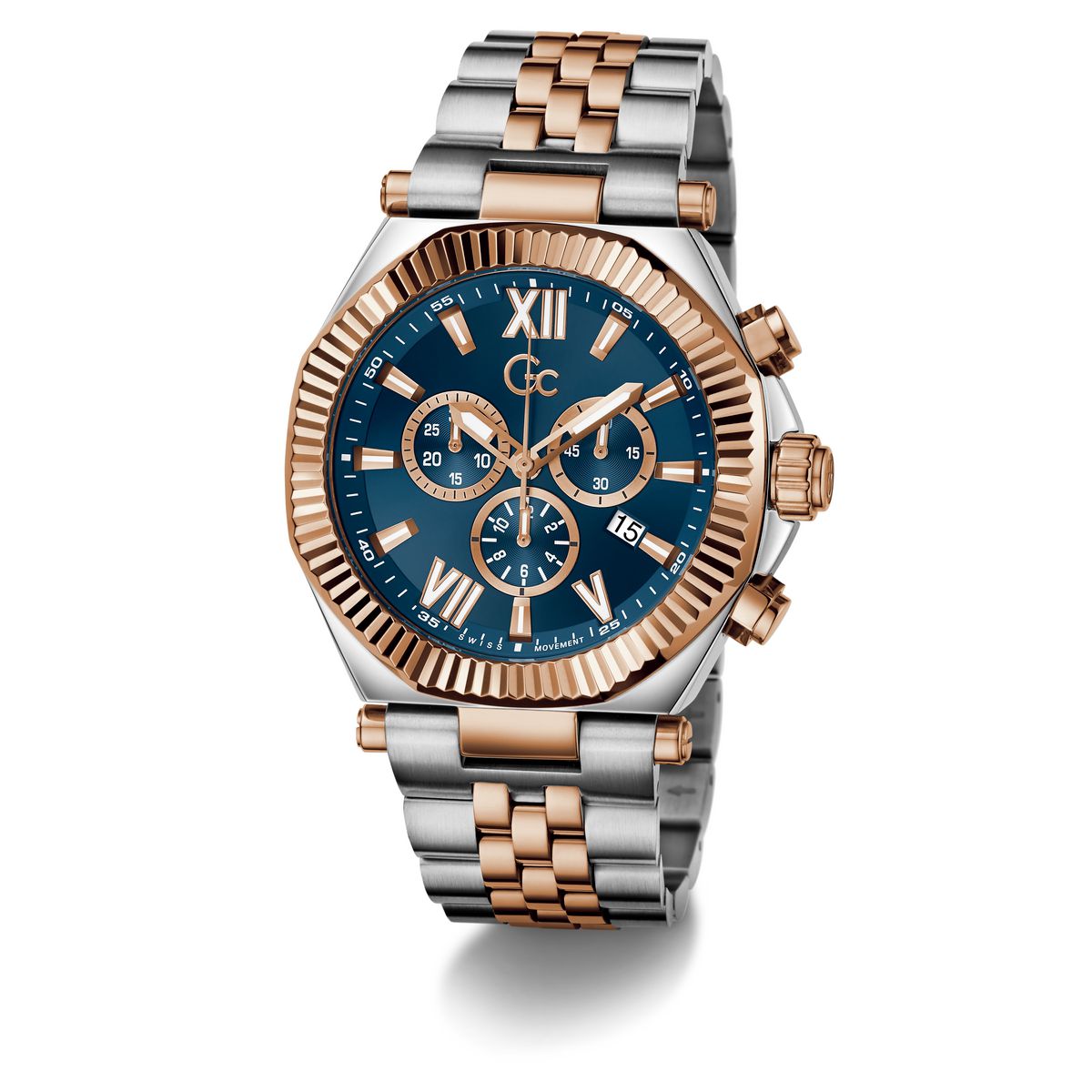 Gc Atlas Chrono Metal Men Watch Silver & Rose Gold Stainless Steel Bracelet Z66002G7
