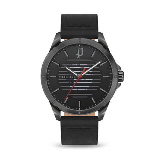 Police Barwara Watch for Men Black Leather Band with Black dial PEWJA2204503