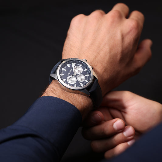 Police Men Watch PEWJF0005803 Stainless Steel Case, Navy Blue Dial, Navy Blue Leather