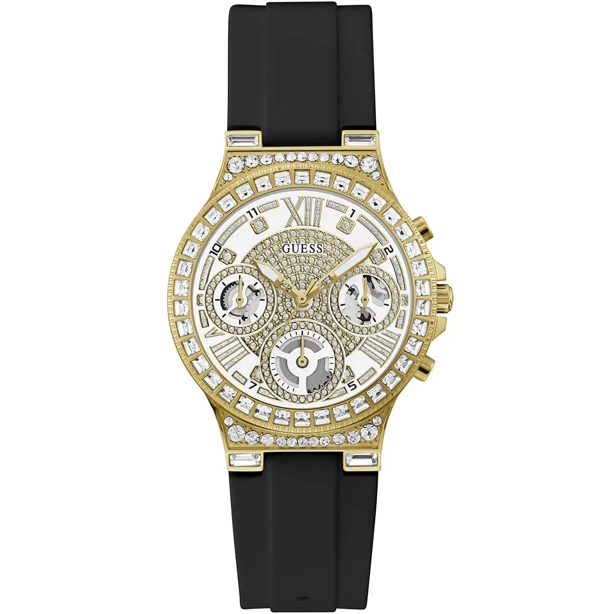Guess GW0257L1 Ladies Watch Multi-function Movement Round Shape Black Smooth Silicone Strap