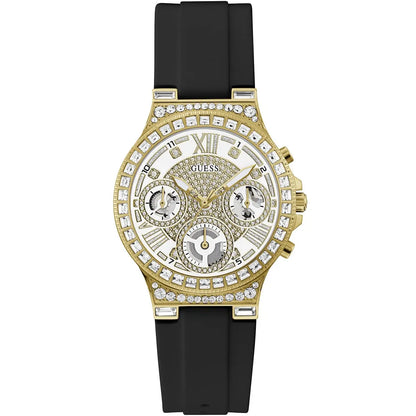 Guess GW0257L1 Ladies Watch Multi-function Movement Round Shape Black Smooth Silicone Strap