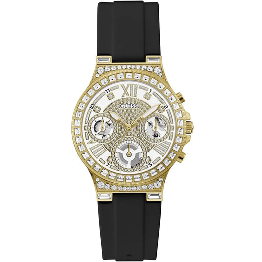 Guess GW0257L1 Ladies Watch Multi-function Movement Round Shape Black Smooth Silicone Strap