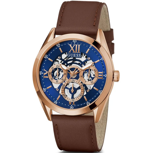 GUESS Watch for Men, Blue Analog Leather Strap-GW0389G3