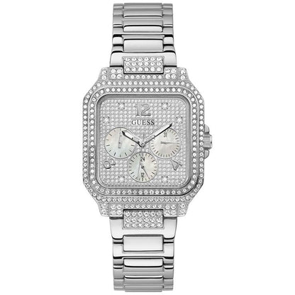 GUESS Ladies DECO GW0472L1 Silver Tone Multi-function Watch 35mm Rhinestone New