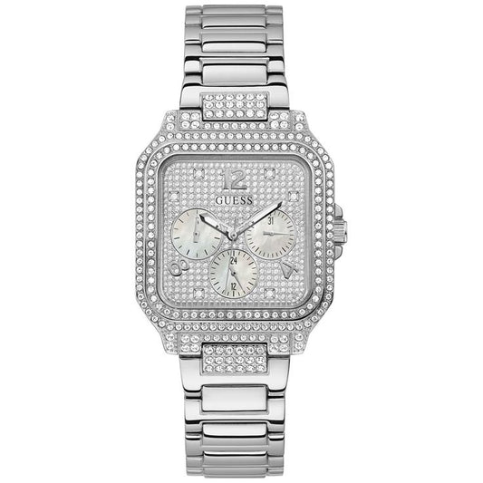 GUESS Ladies DECO GW0472L1 Silver Tone Multi-function Watch 35mm Rhinestone New
