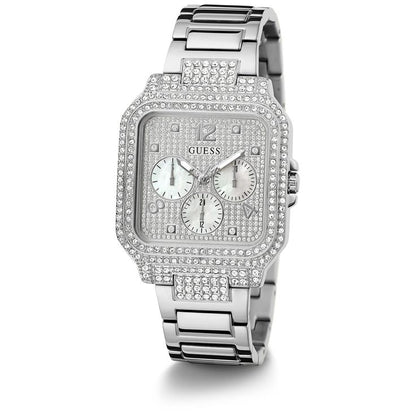 GUESS Ladies DECO GW0472L1 Silver Tone Multi-function Watch 35mm Rhinestone New