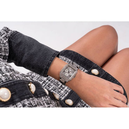 GUESS Ladies DECO GW0472L1 Silver Tone Multi-function Watch 35mm Rhinestone New