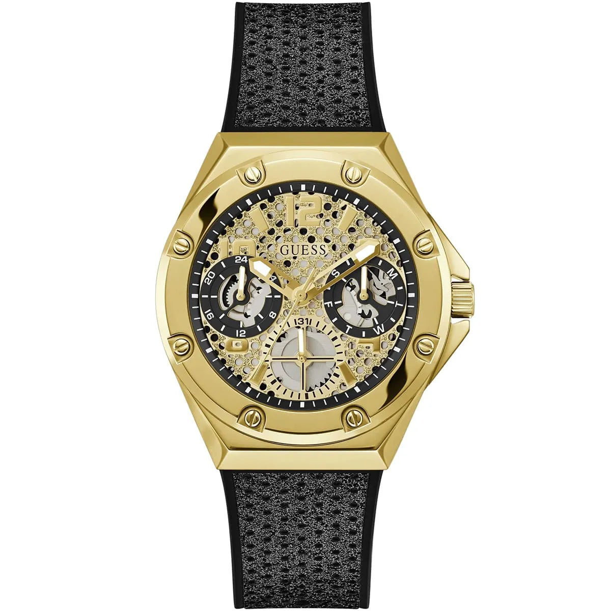 GUESS GW0620L2 Asteria Ladies Watch Gold Tone Crystal Dial Silicone Strap