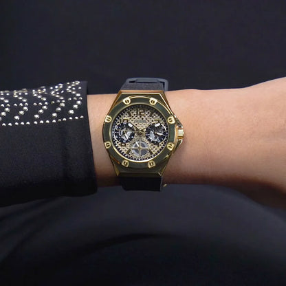 GUESS GW0620L2 Asteria Ladies Watch Gold Tone Crystal Dial Silicone Strap