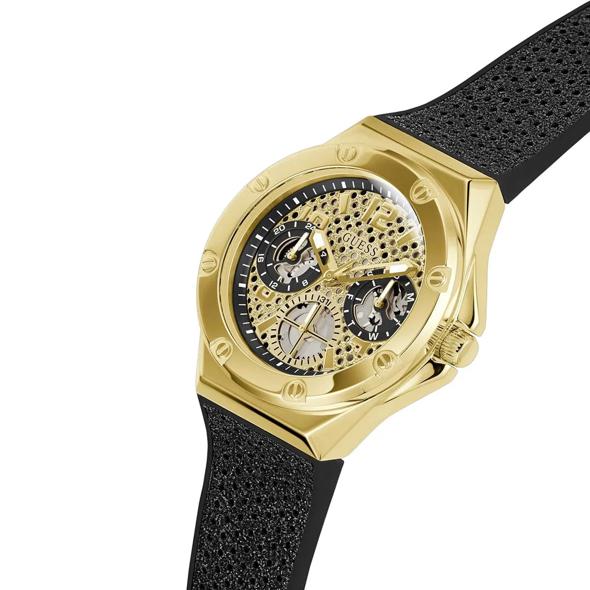 GUESS GW0620L2 Asteria Ladies Watch Gold Tone Crystal Dial Silicone Strap