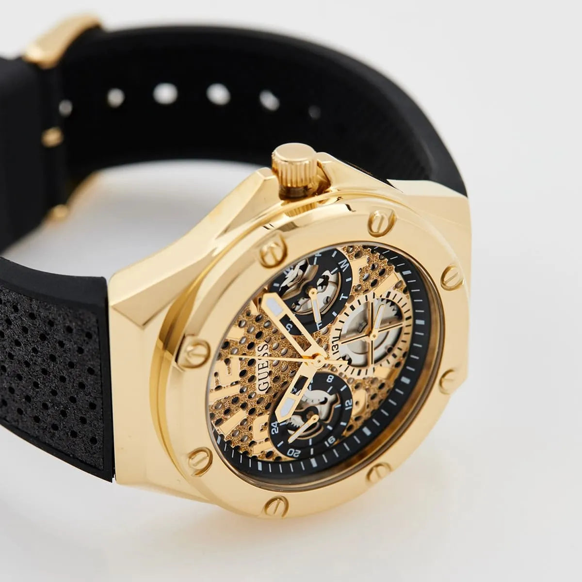 GUESS GW0620L2 Asteria Ladies Watch Gold Tone Crystal Dial Silicone Strap