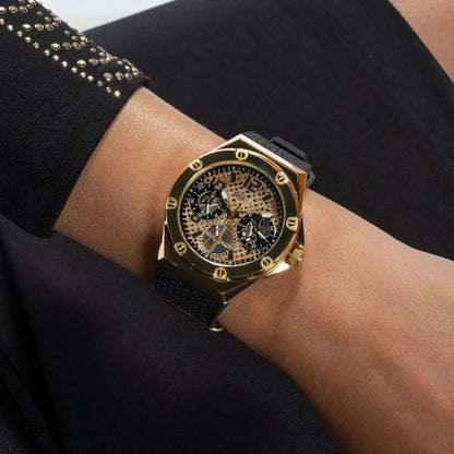 GUESS GW0620L2 Asteria Ladies Watch Gold Tone Crystal Dial Silicone Strap