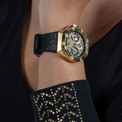 GUESS GW0620L2 Asteria Ladies Watch Gold Tone Crystal Dial Silicone Strap