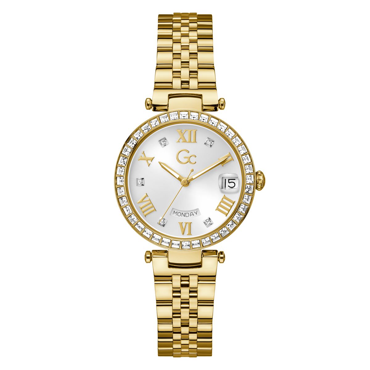 Gc Flair Crystal Mid Size Metal Women Watch Yellow Gold Stainless Steel Bracelet Z01022L6
