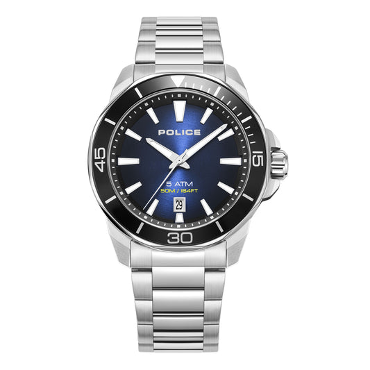 Police PEWJH0021402 Thornton Men's Watch, Blue Sunray Dial & Stainless Steel Bracelet, 43x49mm