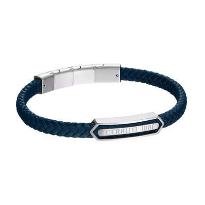 Cerruti 1881 Sandro Navy Leather Stainless Steel Logo Bracelet CIAGB0014305