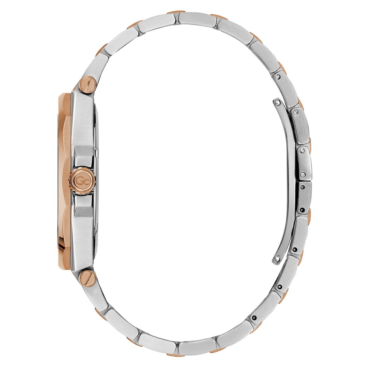Gc Legacy Sleek Metal Men Watch Silver & Rose Gold Stainless Steel Bracelet Z67002G2