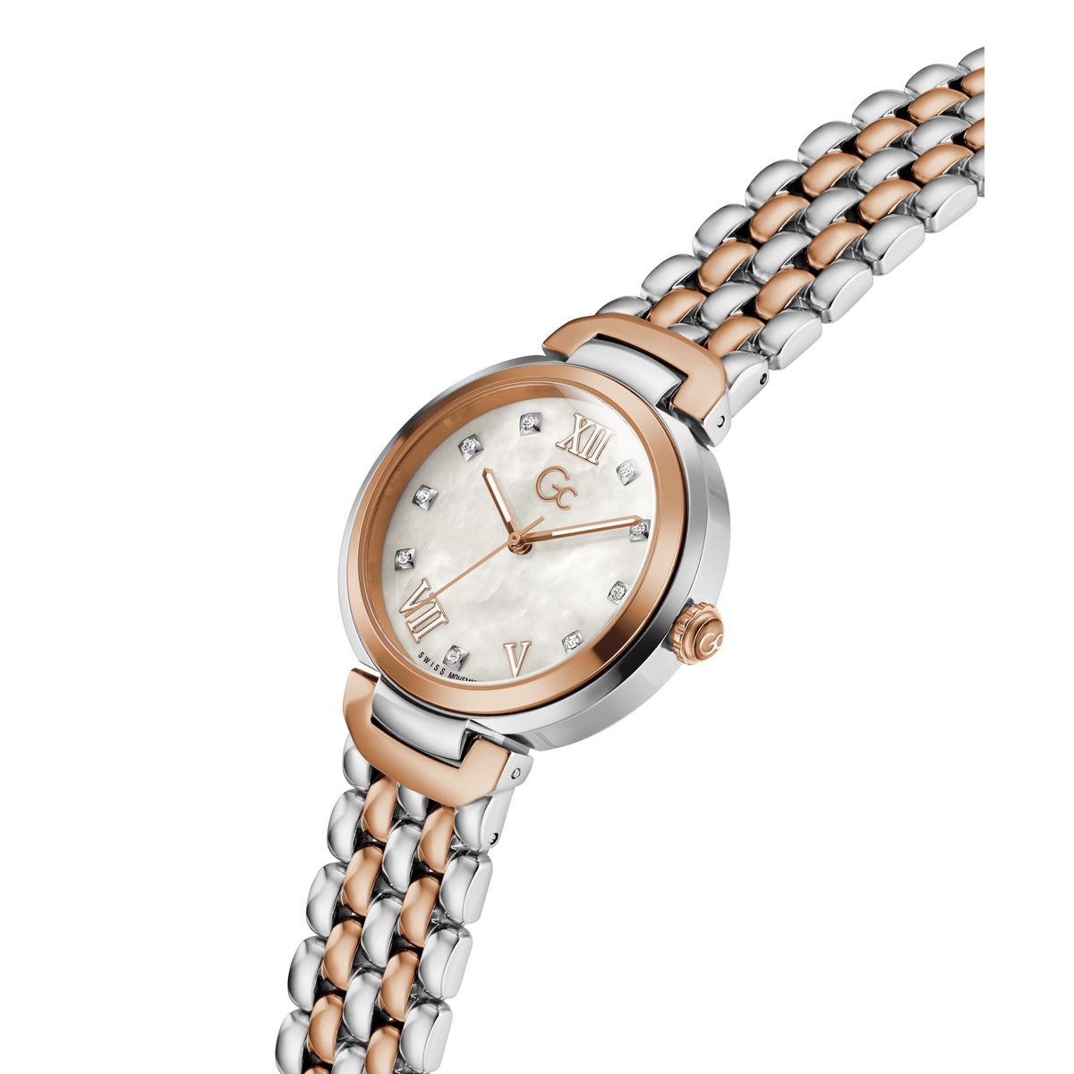 Gc Allure Mid Size Metal Women Watch Silver & Rose Gold Stainless Steel Bracelet Z64001L1