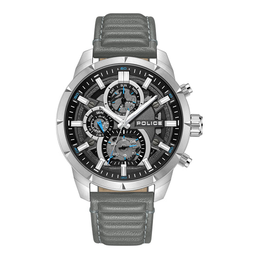 POLICE NEIST SILVER GREY DIAL LEATHER MEN'S WATCH PEWJF0021802