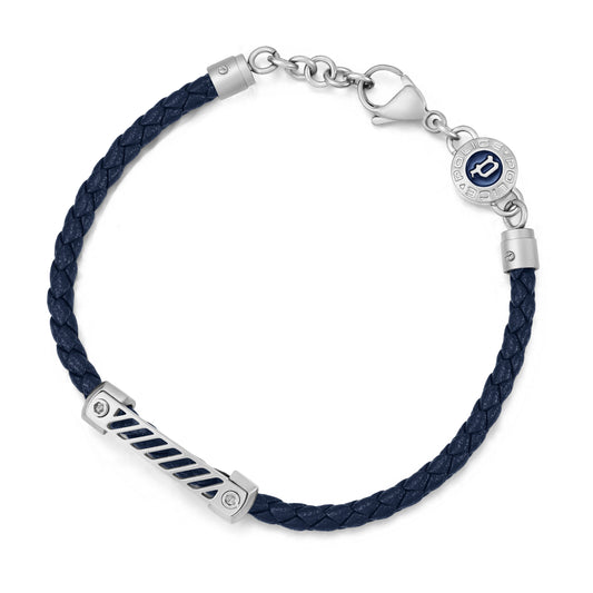 POLICE PLAQUETES SS W NAVY ENAMEL LEATHER GS BRACELET