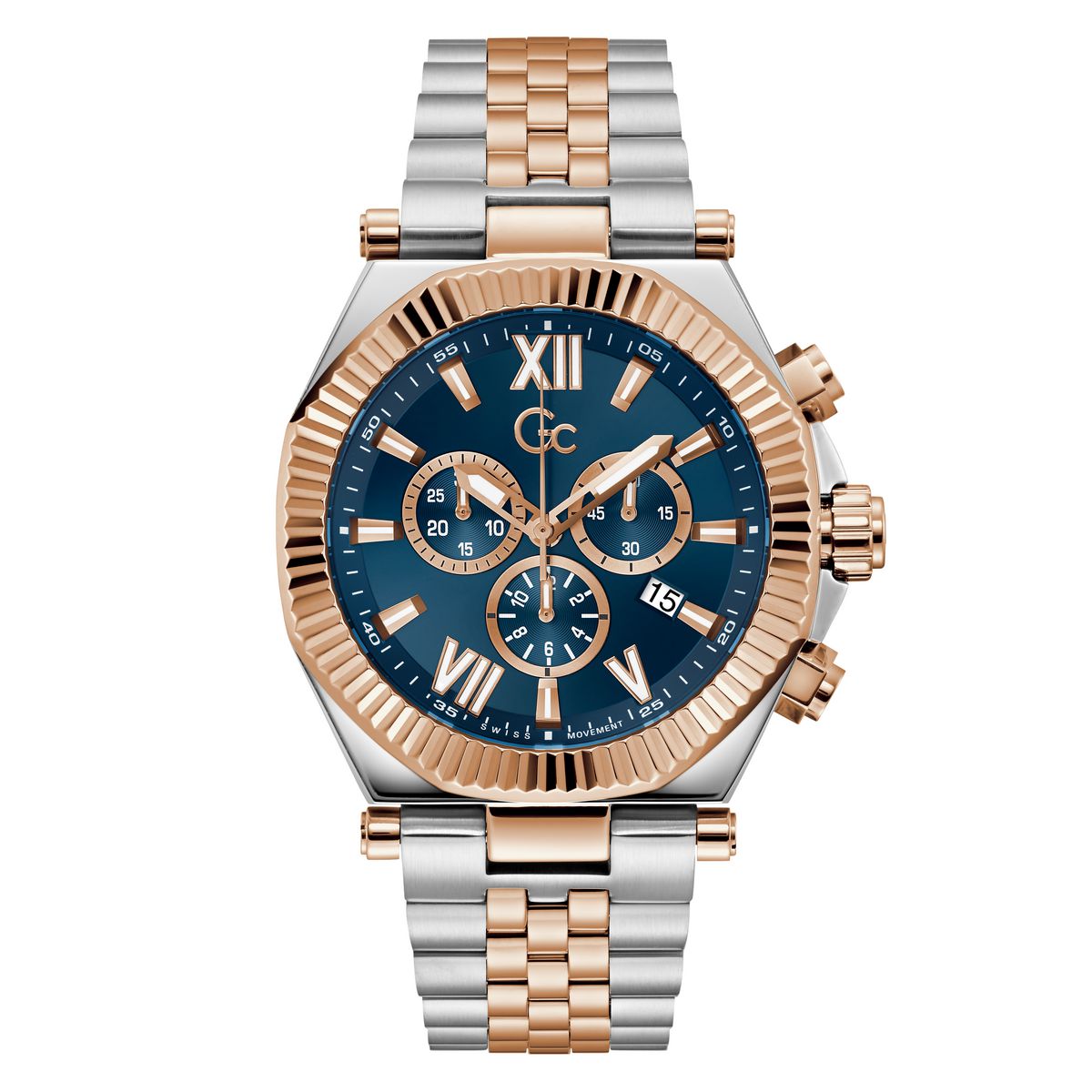 Gc Atlas Chrono Metal Men Watch Silver & Rose Gold Stainless Steel Bracelet Z66002G7