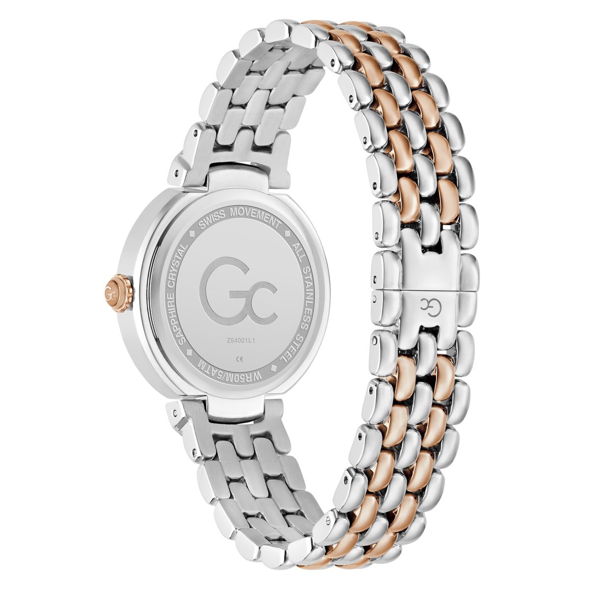 Gc Allure Mid Size Metal Women Watch Silver & Rose Gold Stainless Steel Bracelet Z64001L1