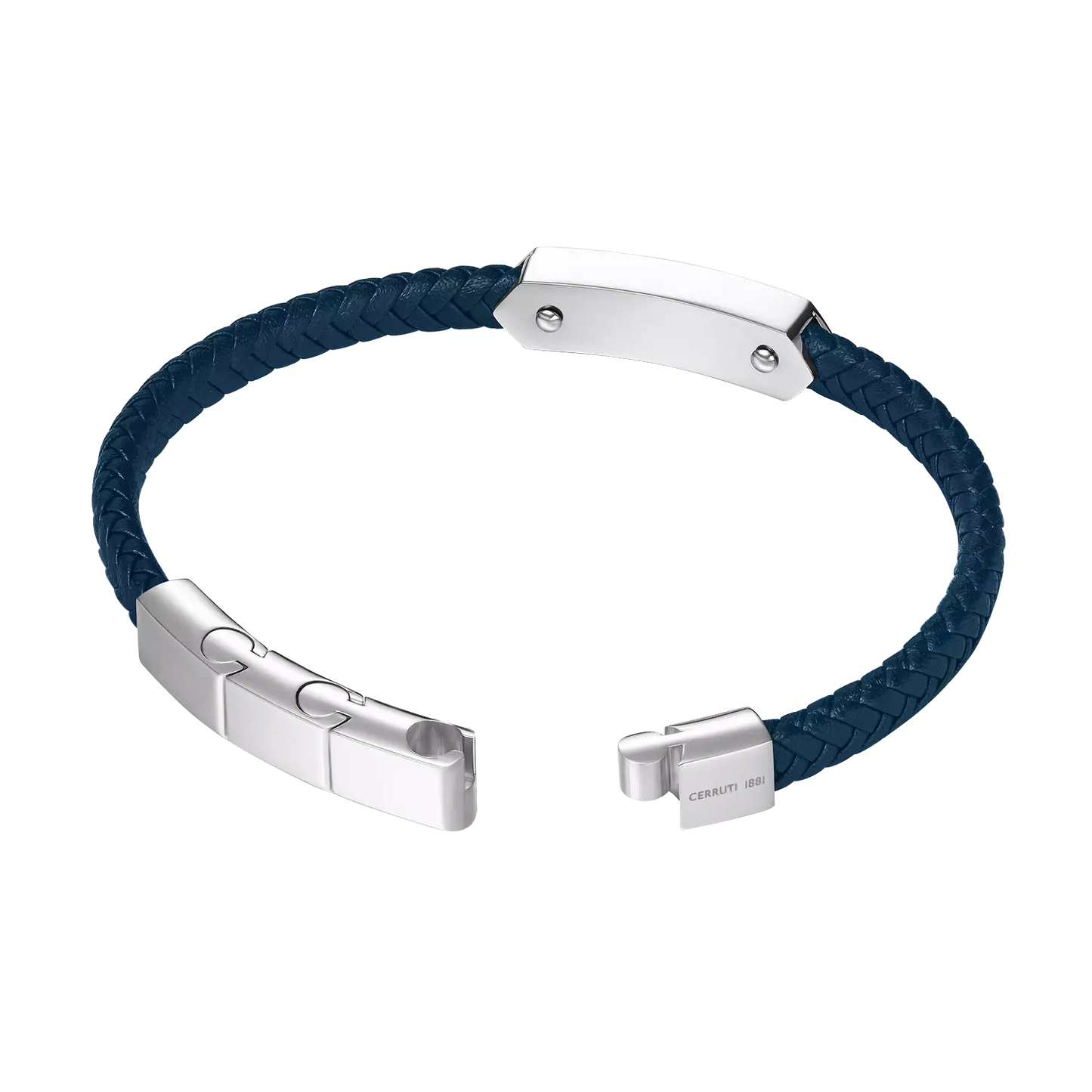 Cerruti 1881 Sandro Navy Leather Stainless Steel Logo Bracelet CIAGB0014305