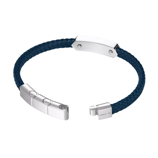 Cerruti 1881 Sandro Navy Leather Stainless Steel Logo Bracelet CIAGB0014305