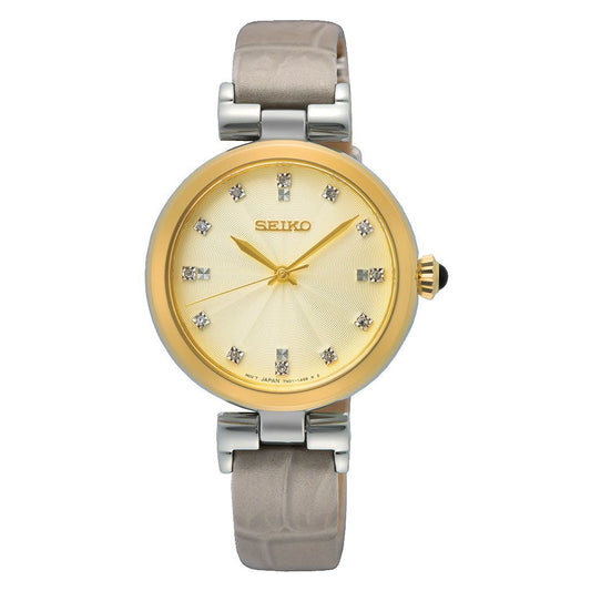 SEIKO Ladies' Hand Watch QUARTZ Beige Leather Strap Gold Dial SRZ546P1