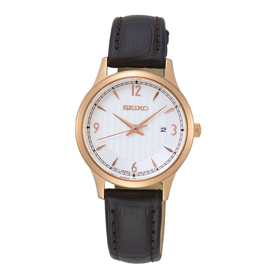 SEIKO Ladies' Hand Watch QUARTZ Brown Leather Band White Dial SXDG98P1
