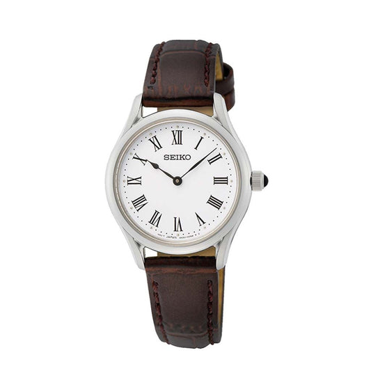 SEIKO Ladies' Watch QUARTZ Brown Leather Strap, White Dial SWR071P1
