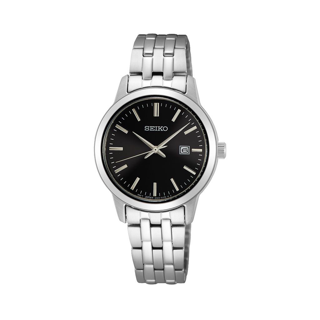 SEIKO Ladies' Hand Watch QUARTZ Stainless Band Black Dial SUR409P1