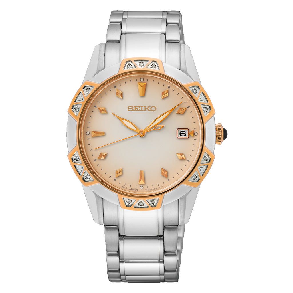 SEIKO Ladies' Hand Watch QUARTZ Stainless Band Rose Gold Dial SKK730P1