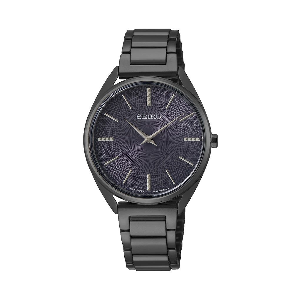 SEIKO Ladies' Hand Watch QUARTZ Stainless Band, Black Dial SWR035P1
