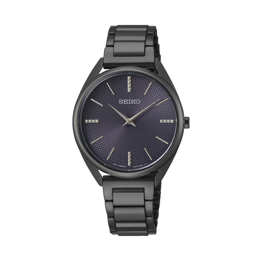 SEIKO Ladies' Hand Watch QUARTZ Stainless Band, Black Dial SWR035P1