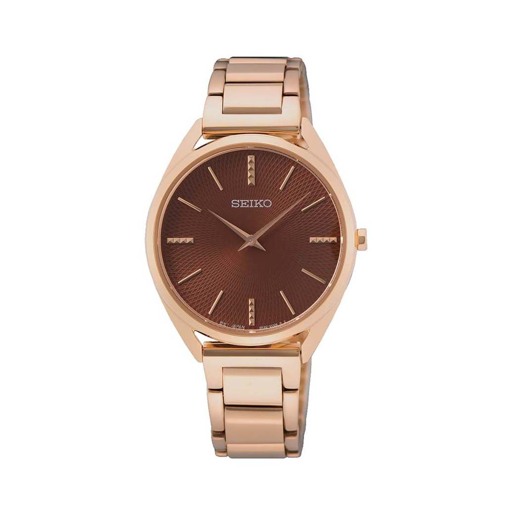 SEIKO Ladies' Hand Watch QUARTZ Stainless Band, Brown Dial SWR062P1